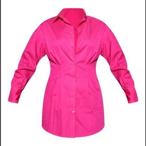 Pink Fitted Waist Long Sleeve Shirt Dress by RENEW pretty little thing